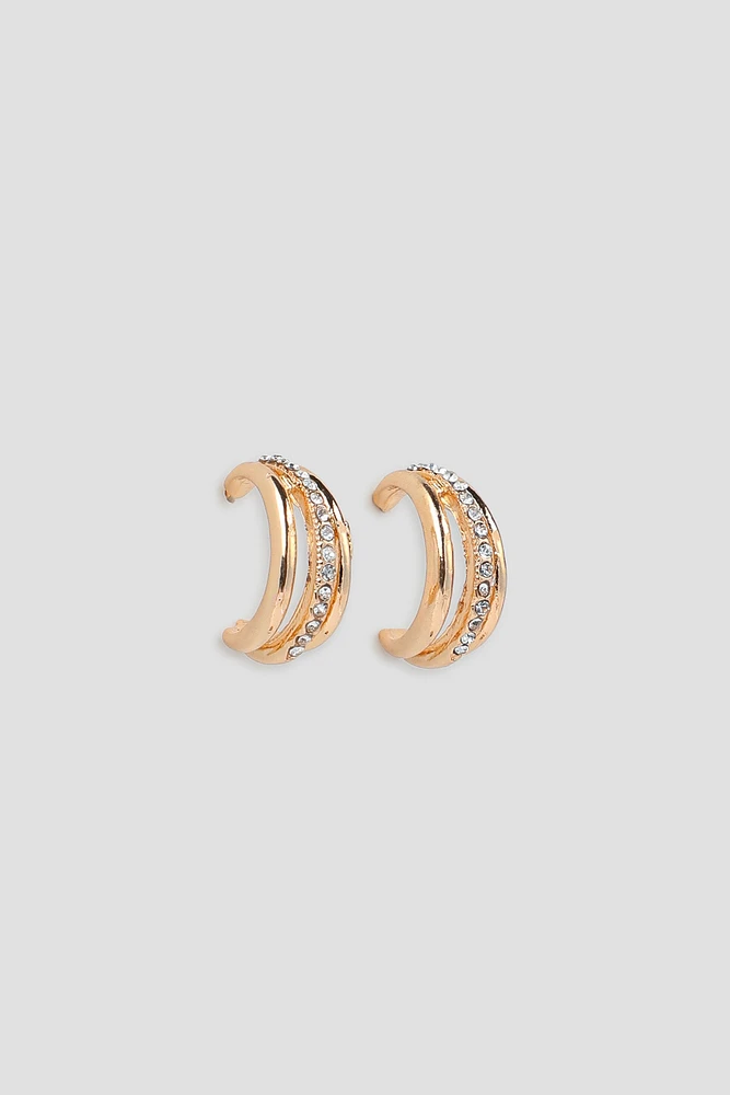 Ardene Triple Thick Hoop Earrings in Gold | Stainless Steel