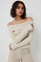 Ardene Off Soulder Sweater in Beige | Size | 100% Cotton