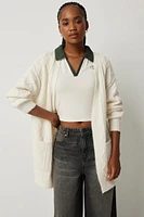 Ardene Long Cable Knit Open Cardigan in Beige | Size | Polyester/Nylon/Spandex