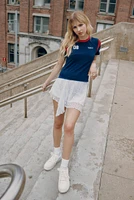 Ardene Mini Lace Asymmetrical Skirt in | Size | Polyester/Nylon/Elastane