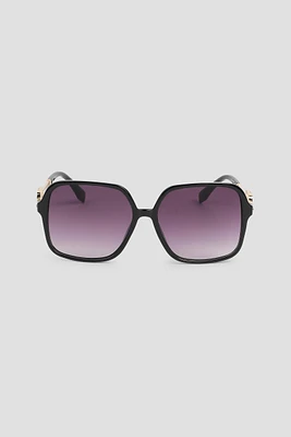 Ardene Square Sunglasses with Metal Details in Black