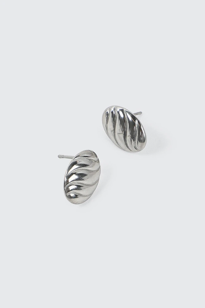 Ardene Stainless Steel Ribbed Earrings in Silver