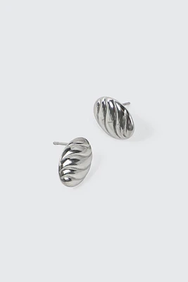 Ardene Stainless Steel Ribbed Earrings in Silver