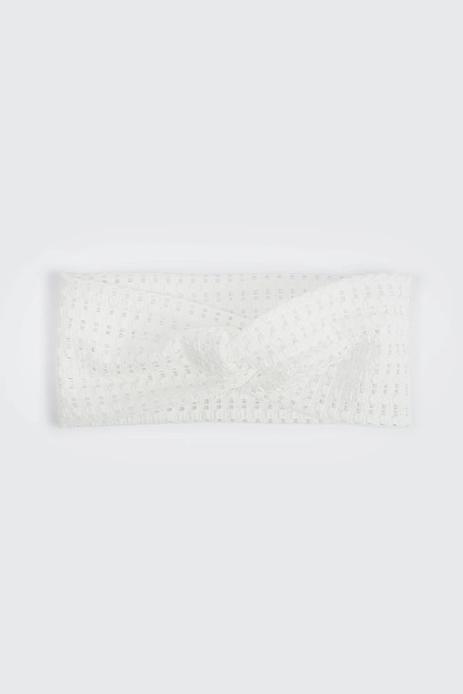 Ardene Open Mesh Knotted Headwrap in White