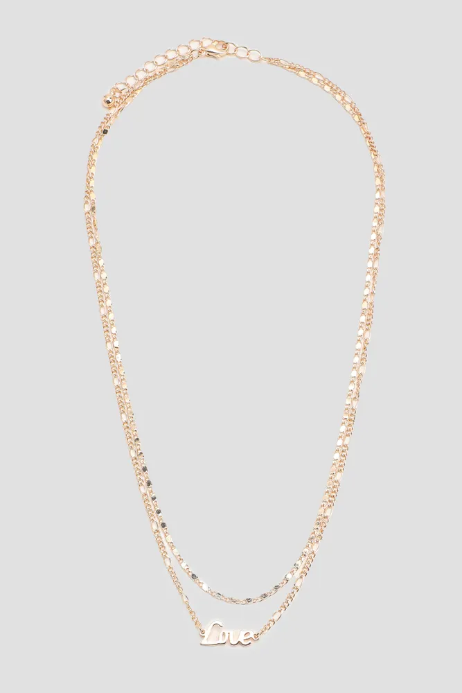 Ardene Two-Row Love Chain Necklace in Gold