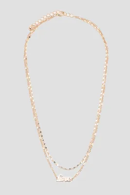 Ardene Two-Row Love Chain Necklace in Gold