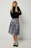 Ardene Plaid Midi Pleated Skirt in Grey | Size | Polyester/Elastane