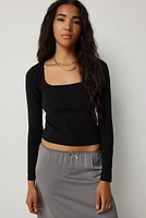 Ardene Basic Long Sleeve Square Neck T-Shirt in | Size | Cotton/Elastane | Eco-Conscious