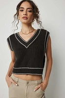 Ardene Crop Contrast Stitch Sweater Vest in | Size | Cotton