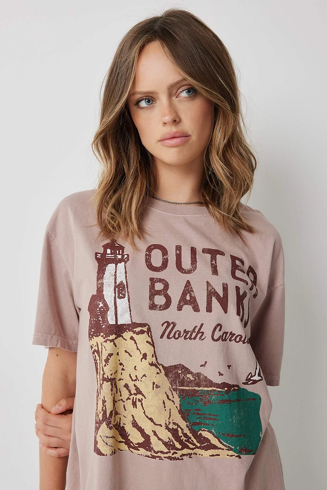 Ardene Outer Banks Graphic T-Shirt in Light Pink | Size