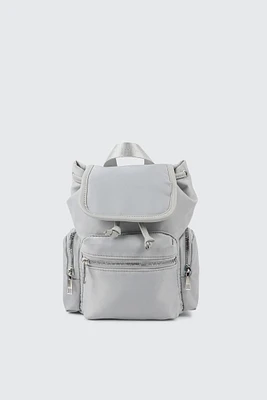 Ardene Nylon Flap Backpack in Light Grey | Polyester/Nylon | Eco-Conscious