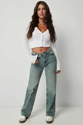 Ardene Mid Rise '90s Baggy Jeans in Medium Blue | Size | 100% Cotton