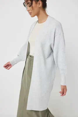 Ardene Moss Stitch Long Open Cardigan in Light Grey | Size | Polyester/Nylon/Spandex