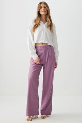 Ardene High Rise Linen Blend Trousers in | Size | Viscose