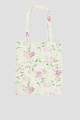Ardene Floral Tote Bag in White | 100% Recycled Polyester | Eco-Conscious