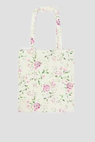 Ardene Floral Tote Bag in White | 100% Recycled Polyester | Eco-Conscious