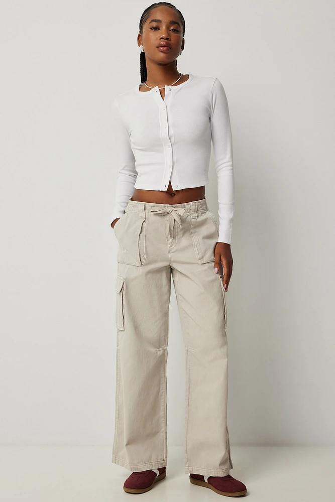 Ardene Slouchy Straight Leg Cargo Pants in Beige | Size | 100% Cotton