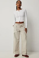 Ardene Slouchy Straight Leg Cargo Pants in Beige | Size | 100% Cotton