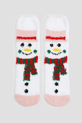 Ardene Snowman Cozy Socks in White | Polyester/Spandex