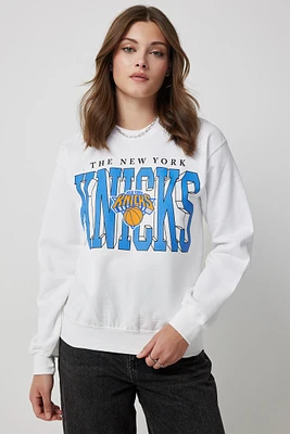 Ardene Knicks Sweatshirt in White | Size | Polyester/Cotton | Fleece-Lined