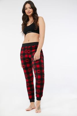 Ardene Bear Plaid Plush PJ Joggers in Red | Size | Polyester