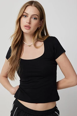 Ardene Basic Scoop Neck Fitted T-Shirt in | Size | Cotton/Elastane | Eco-Conscious