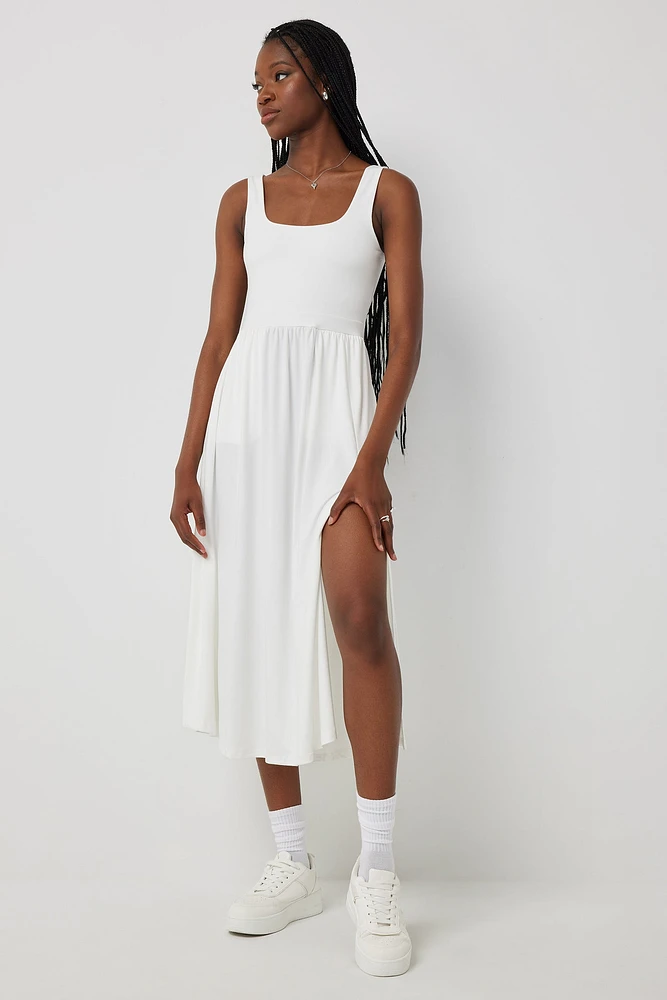 Ardene Super Soft Midi Dress with Slit in White | Size | Polyester/Elastane