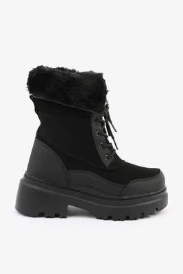 Ardene Snow Boots With Faux Fur Collar in | Size | Faux Leather | Microfiber