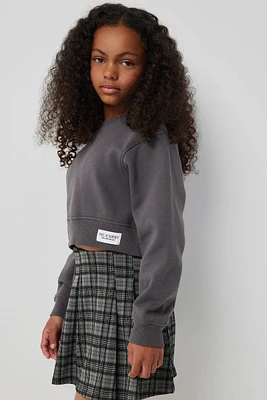 Ardene Short Crew Neck Sweatshirt in Dark Grey | Size | Polyester/Cotton | Fleece-Lined