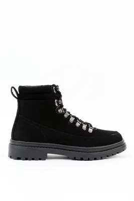 Ardene Man Faux Leather Hiker Boots in Black | Size | Faux Leather/Rubber