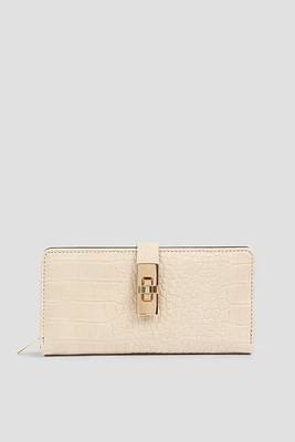 Ardene Croc Embossed Wallet in Beige | Faux Leather/Polyester