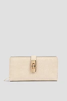 Ardene Croc Embossed Wallet in Beige | Faux Leather/Polyester