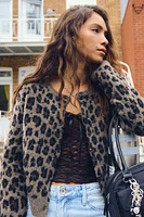 Ardene Leopard Crew Neck Cardigan in Brown | Size | Polyester/Elastane