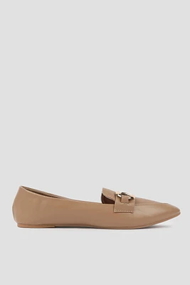 Ardene Pointy Loafers with Horsebit Detail in Beige | Size | Faux Leather