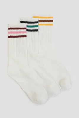Ardene 3-Pack Ribbed Crew Socks in White | Polyester/Spandex