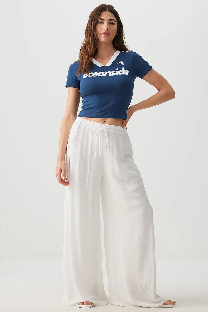 Ardene Crinkled Flowy Pants in White | Size | Polyester/Rayon