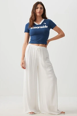 Ardene Crinkled Flowy Pants in White | Size | Polyester/Rayon