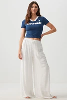 Ardene Crinkled Flowy Pants in White | Size | Polyester/Rayon