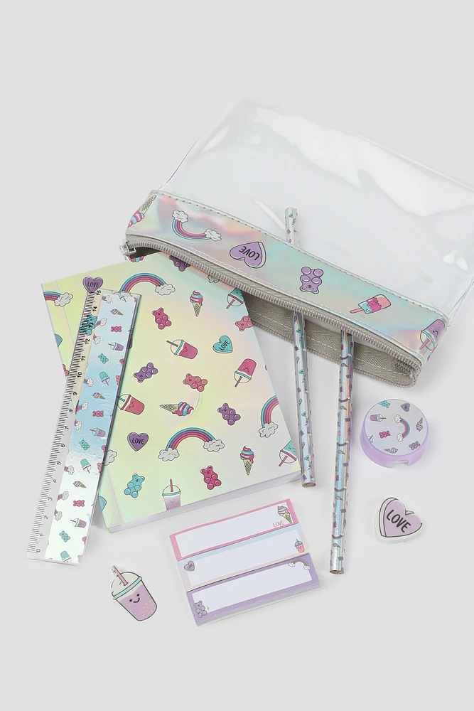 Ardene Kids Printed Stationery Set in Silver