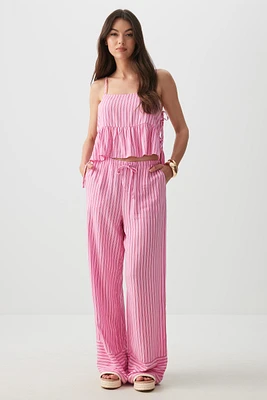 Ardene Striped Wide Leg Pants in Light Pink | Size | 100% Viscose