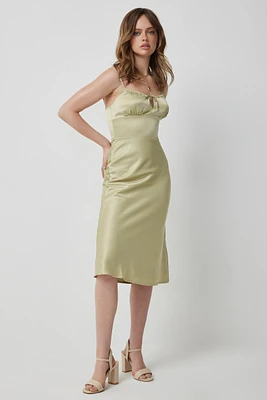 Ardene Ruched Bust Satin Midi Dress in Light | Size | Polyester/Elastane