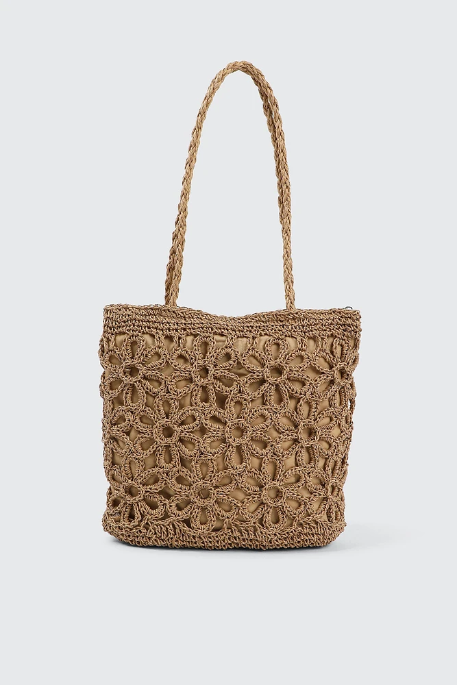 Ardene Floral Straw Tote Bag in Beige | Polyester
