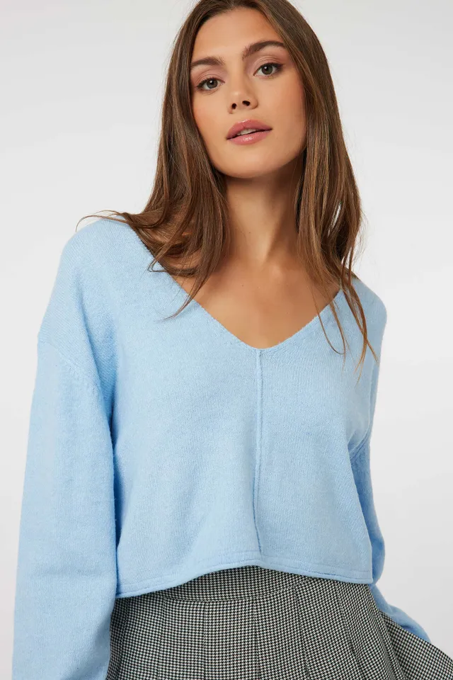 Ardene Crop Moss Stitch Sweater in Light Blue | Size | Polyester/Elastane