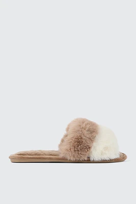 Ardene Colorblock Faux Fur Slippers in Brown | Size | Eco-Conscious