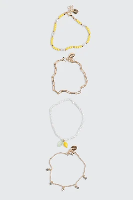 Ardene 4-Pack Lemon & Pearl Bracelets in Gold