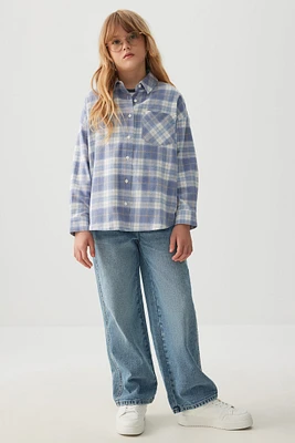 Ardene Kids Flannel Plaid Shirt in Light Blue | Size | 100% Cotton
