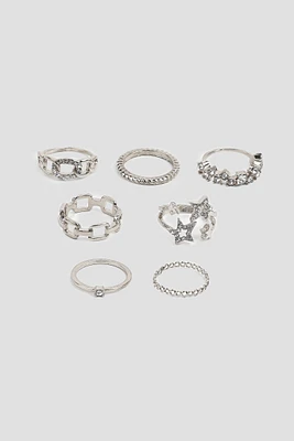 Ardene 7-Pack Celestial Rings in Silver | Size