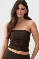 Ardene Ruched Tube Top in Brown | Size XL | Polyester/Elastane