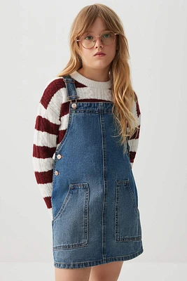Ardene Kids Denim Pinafore Dress in Medium Blue | Size | 100% Cotton