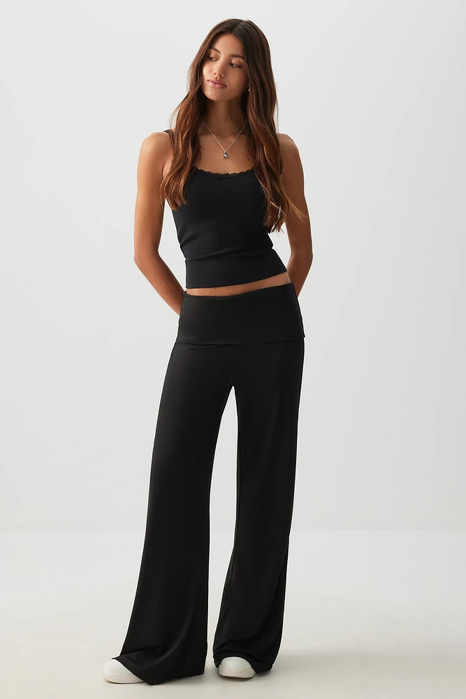 Ardene Foldover Wide Leg Leggings in | Size | Polyester/Elastane